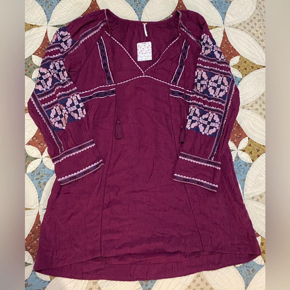 Free People Plum Embroidered Tunic